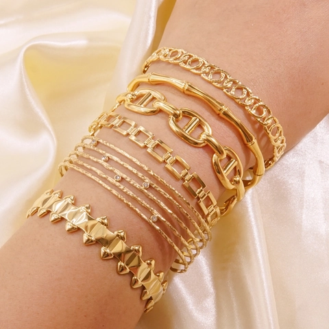 Moderne Roestvrijstalen Manchetarmband 14K Verguld Geometrische Open Armband Voor Dames Elegant Sieraden