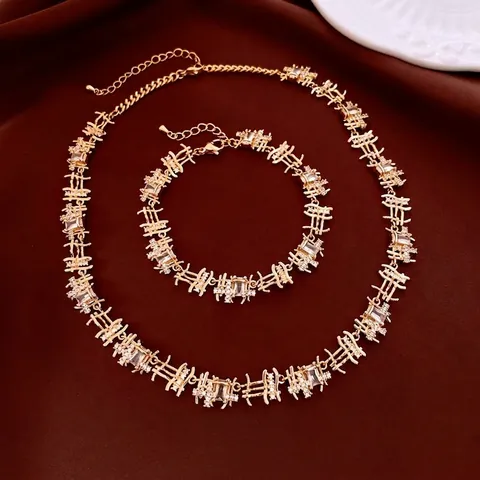 Joyas De Collar Y Pulsera De Cobre Circón Geométrico Ajustable Irregular Rectangular Lujo Moda Regalo Para Mujeres