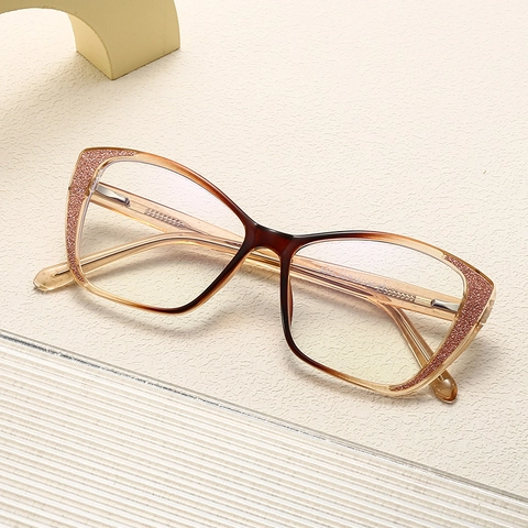 Montature Occhiali Da Vista Cat Eye Donna Anti Luce Blu Retro Telaio In Plastica Con Glitter Sfumati Moda