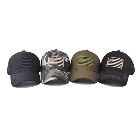 US Flag Embroidered Trucker Hat Distressed Washed Baseball Cap Mesh Breathable Adjustable Outdoor Sunshade Tactical Style