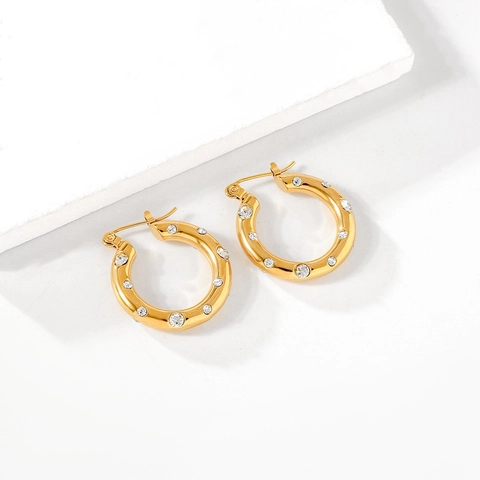 Pendientes De Aro De Circonita Cúbica Para Mujer Acero Inoxidable 316 Chapado En Oro De 18K Geométrico Grueso Joyería Moda