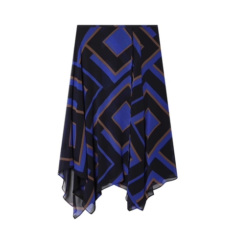 Geometrischer Druck Chiffon Midi Rock Damen Hohe Taille Asymmetrischer Unregelmäßiger Saum Mode Streetwear
