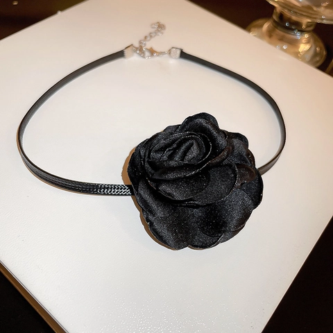 Große Schwarze Rose Blume Stoff Choker Halskette Elegante Band Schlüsselbein Kette Süßer Halsschmuck Für Damen