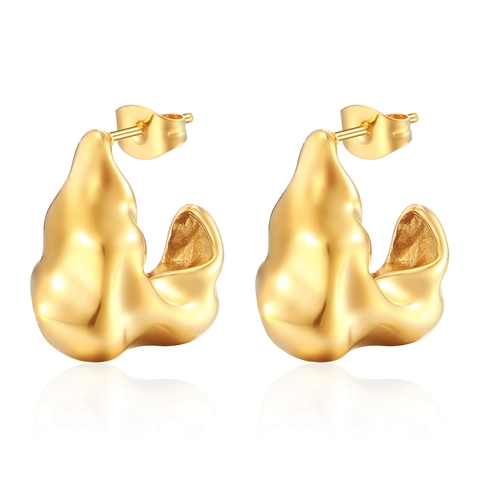 Pendientes De Botón Metal Fundido Orgánico Acero Inoxidable Baño Oro 18K Textura Líquida Forma De Onda Lujo Para Mujeres