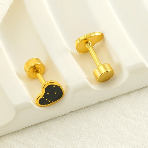Boucles D'oreilles Cœur Plaqué Or 18K Acier Inoxydable Émail Pois Paillettes Style Français Doux Pour Femmes