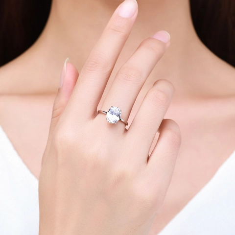 925 Sterling Silver Oval Zirconia Ring For Women Luxury Geometric Four-Prong Setting Sparkly Fashion Finger Ring Jewelry Gift