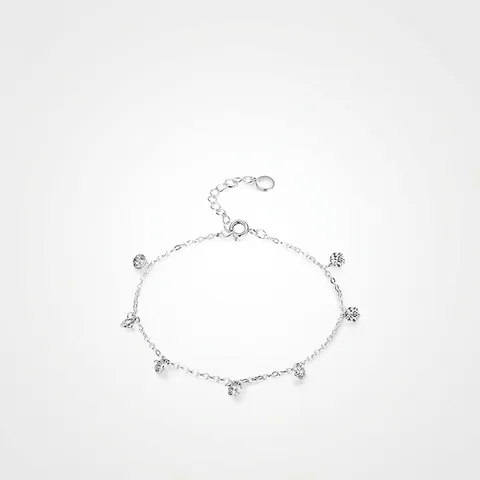 925 Sterling Silver Bracelet With Sparkling Round Cubic Zirconia Charms Elegant Fine Chain Adjustable Jewelry For Women