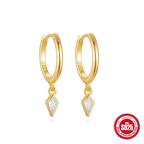 Rhombus Zirkonia Creolen 925 Sterling Silber Ohrstecker Minimalistischer Geometrischer Schmuck Für Damen Mode