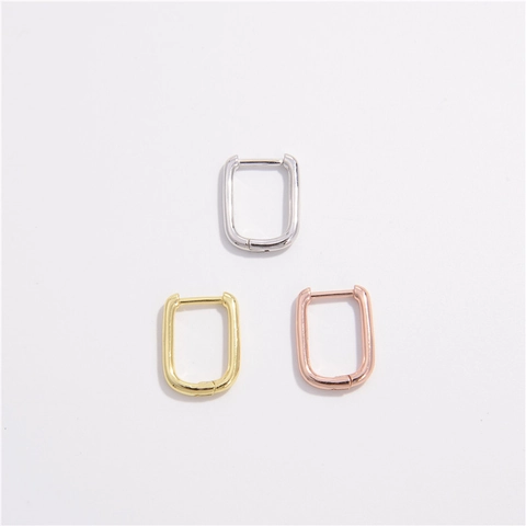 925 Sterling Silver Smooth Geometric Square Hoop Earrings Rectangular Minimalist Ear Buckle Chic Women Fashion Jewelry Gift