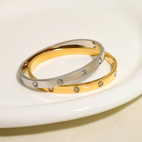 Bracciale Rigido in Acciaio Inossidabile Con Strass Per Donna Uomo Geometrico Con Fibbia a Diamante Bracciale Gioielli Regalo Festa