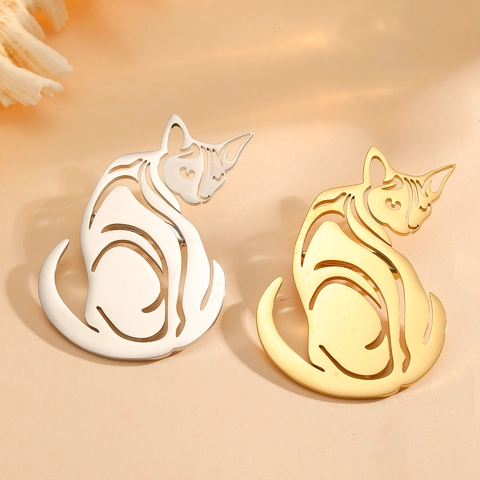 Spilla A Forma Di Gatto Minimalista In Acciaio Inossidabile Silhouette Di Animale Svuotata Accessori Per Revers Chic Per Uomo Donna