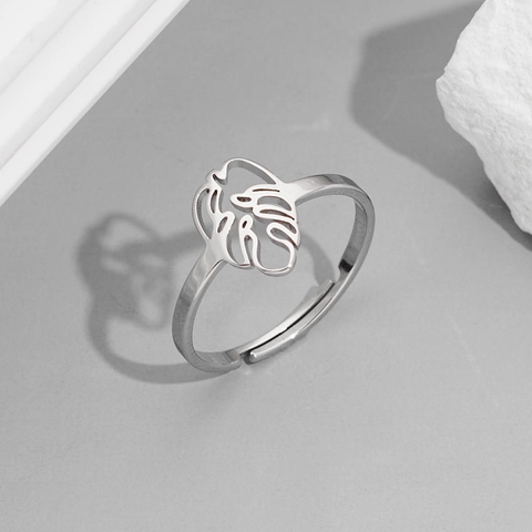 Minimalist Stainless Steel Hollow Flower Geometric Open Ring For Women Adjustable Botanical Leaf Floral Jewelry Ring Gift