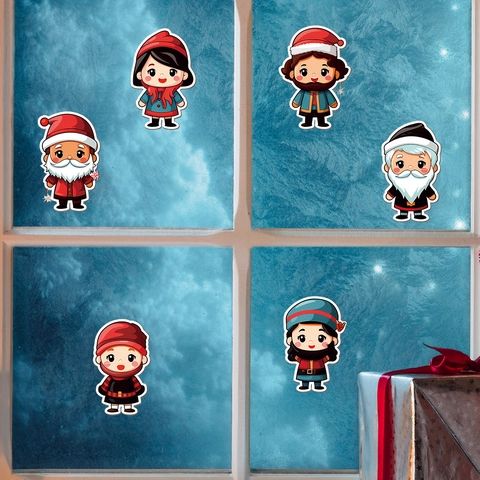 Adesivi Murali Di Natale Cartone Animato PVC Babbo Natale Gnomi Elfi Per Finestra Frigorifero Decorazione Festiva Carino Colorato