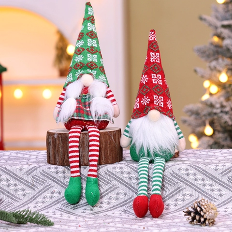 Gnomo Di Natale Peluche Bambola Senza Volto Gambe Lunghe Maglia Fiocco Di Neve Tomte Ornamento Da Scrivania Arredo
