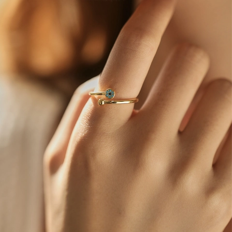 Anello Aperto Regolabile in Argento Sterling 925 per Donna Anello con Fiore Geometrico in Turchese Sintetico Gioielli Regalo