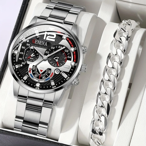Herren Business Mode Quarzuhr Legierung Gehäuse Edelstahl Armband Analog Armbanduhr Mit Armband Casual Schmuck Uhr Für Männer