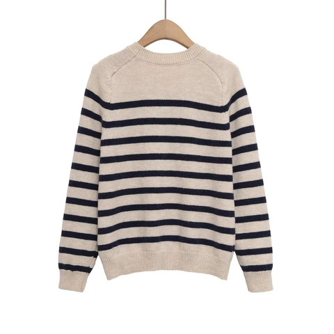 Pull En Tricot Rayé Pour Femmes Col Rond Manches Longues Mélange D'acrylique Décontracté Élégant