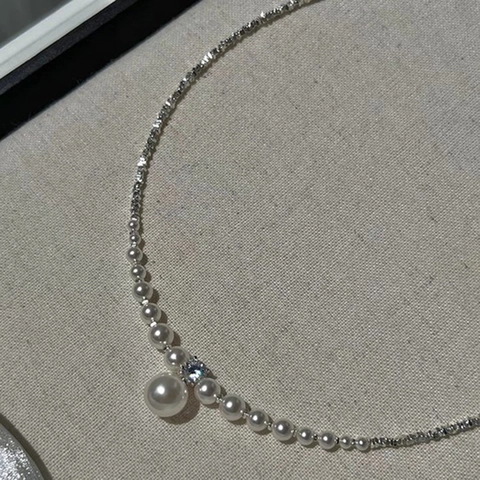 Elegant Imitation Artificial Pearl Zircon Necklace Shattered Silver Design Alloy Clavicle Chain Pendant Jewelry For Women Unique Style