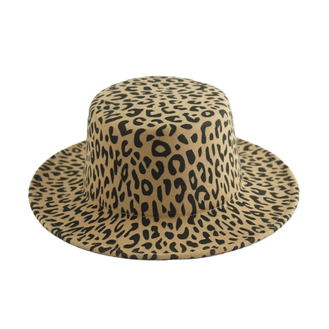 Leopard Print Fedora Hat Cotton Polyester Wide Brim Flat Top Jazz Cap For Women And Men Vintage Elegant Fashion Accessory