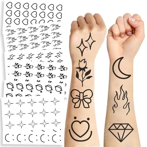 Tijdelijke Tatoeage Stickers Waterdicht Zwart Wit Cartoon Hart Vlam Geometrische Patronen Voor Kinderen Volwassenen Feest