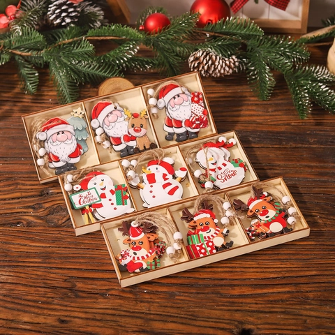 Ornamenti Appesi Di Natale Compensato Dipinto Legno Cartone Animato Babbo Natale Pupazzo Di Neve Renna Decorazione Albero Festa