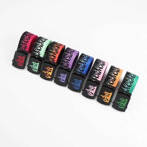 Flammenmuster Canvas Gürtel Hip Hop Harajuku Streetwear Casual Gurtband Bund Mit Metallschnalle Für Damen Und Herren