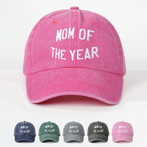 Gorra De Béisbol De Algodón Lavado Mom Of The Year Bordado Retro Ajustable Sombrero De Sol Exterior Para Mujer