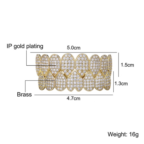 Hip Hop Heart Shaped Grillz Copper Rhinestone Gold Silver Plated Teeth Caps For Men Women Bling Jewelry Party Accessories