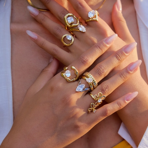 Stainless Steel Zircon Rings For Women 18K Gold Plated Waterproof Hypoallergenic Luxury Fashion Stackable Jewelry