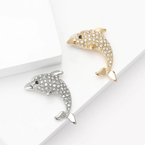 Spilla a Forma di Delfino in Lega di Strass alla Moda per Donna Graziosa Spilla Animale per Completo Cappotto Gioielli