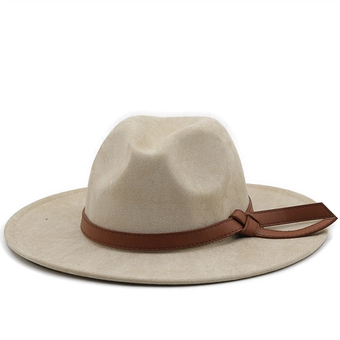 Fedora Hat Suede Felt Wide Brim Vintage Style With Leather Belt Solid Color For Men And Women Casual Travel Accessory
