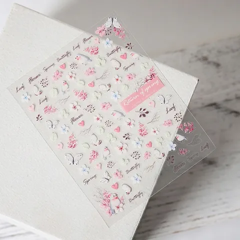 Pegatinas De Arte De Uñas 5D Ultrafinas Trasparentes Autoadhesivas Floral Mariposa Pájaro Tema Primavera Accesorios