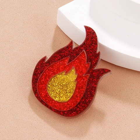 Spilla Fiamma in Acrilico di Tendenza Oro Arancio Rosso Glitter Paillettes Fuoco Pin Moda Gioielli Distintivo per Donna Accessori Abbigliamento