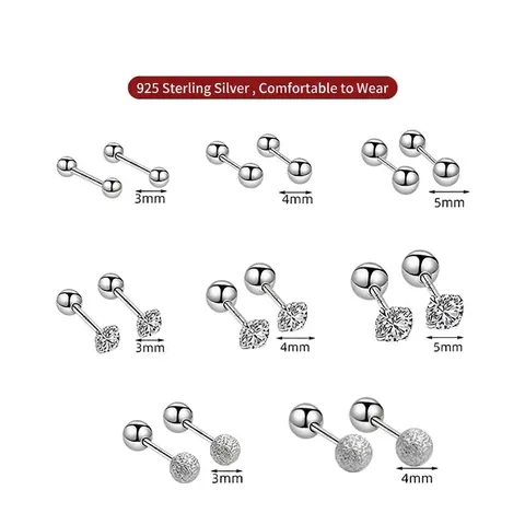Boucles d'Oreilles Clous en Argent Sterling 925 Zirconia pour Femmes Minimaliste Géométrique à Vis Cœur Flocon de Neige Croix Trèfle Bijoux