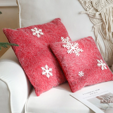 Weihnachten Zierkissen Rot Plüsch Weiße Schneeflocke Dekoratives Kissen Für Sofa Bett Wohnzimmer Winter Deko