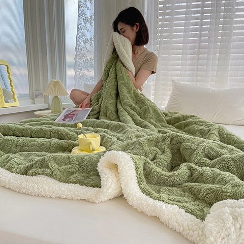 Blanket Throw Taffeta Plush And Sherpa Fleece Double Sided Thickened Geometric Diamond Pattern Bed Sofa Nap Modern Simple