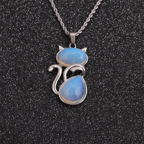 Cat Pendant Necklace Stainless Steel Alloy Inlaid Gemstone Animal Hip Hop Jewelry Vintage Style For Men Women