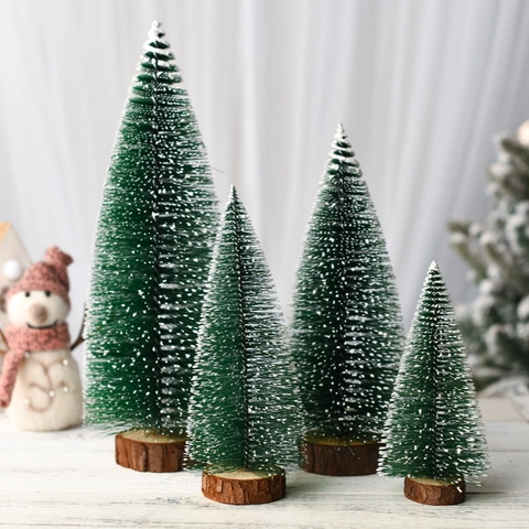 Mini Albero Di Natale Innevato Ago Di Pino Base In Legno Ornamento Da Scrivania Decorazione Festiva Inverno