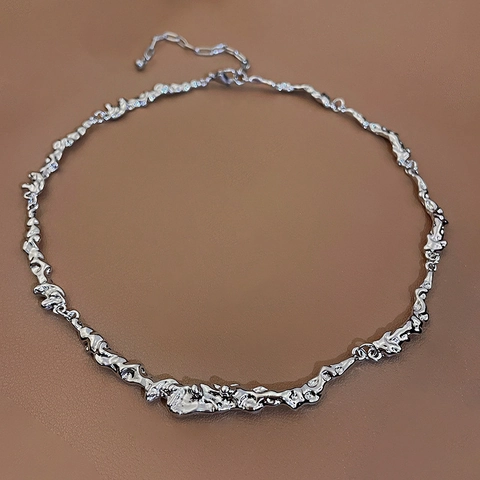 Collana In Metallo Liquido Irregolare Texture Lava Torta Catena Clavicicola In Rame Choker Gioielli Minimalisti Da Donna