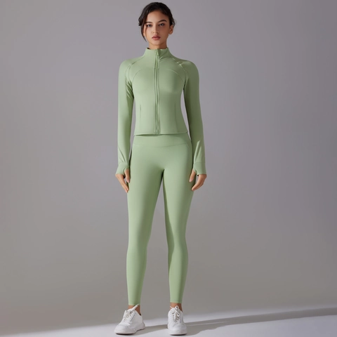 Dames Yoga Kleding Jas Met Rits En Leggings Hoge Taille Elastisch Slim Fit Sportkleding Voor Fitness