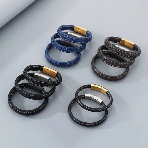 Men Braided Microfiber Leather Bracelet With Stainless Steel Magnetic Clasp Punk Fashion Jewelry Vintage Style