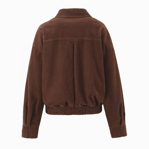 Women Corduroy Jacket Solid Color Long Sleeve Zip Up Lapel Collar Casual Short Outerwear Fashion Spring Fall Coat