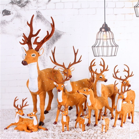 Simulated Reindeer Christmas Deer Figurines Realistic Flocked Plastic Xmas Party Home Table Decor Window Display Ornaments