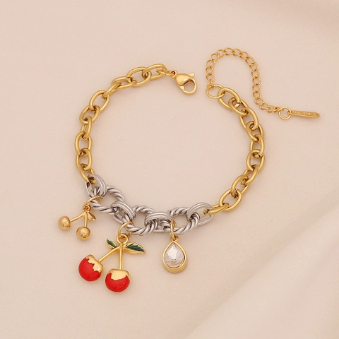 Roestvrijstalen Fruit Bedelarmband Goud Zilver Tweekleurige Ketting Emaille Kers Aardbei Chili Pastorale Sieraden Voor Dames