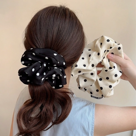 Elastici Per Capelli In Raso Chiffon A Pois Scrunchies Oversize Porta Coda Di Cavallo Elegante Per Donne Ragazze