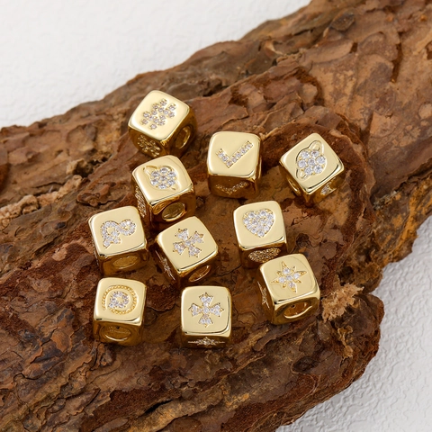 Breloques En Cuivre Zircon Cubique Plaqué Or 18 Carats DIY Alphabet Symboles Cœur Étoile Bijoux