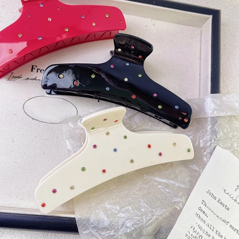 Pince À Cheveux En Acétate Avec Strass Colorés Style Français Élégante Pince Requin Accessoire De Cheveux Antidérapant