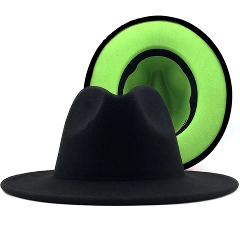 Vintage Cashmere Fedora Hat For Men Women Two Tone Wide Brim Jazz Hat Contrast Color Felt Panama Hat For Party Decor