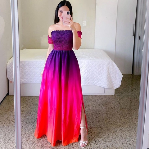 Vestito Maxi Spalle Scoperte Da Donna Stampa Floreale Farfalla Spacco Laterale Vita Arricciata Estate Spiaggia Vacanza Elegante