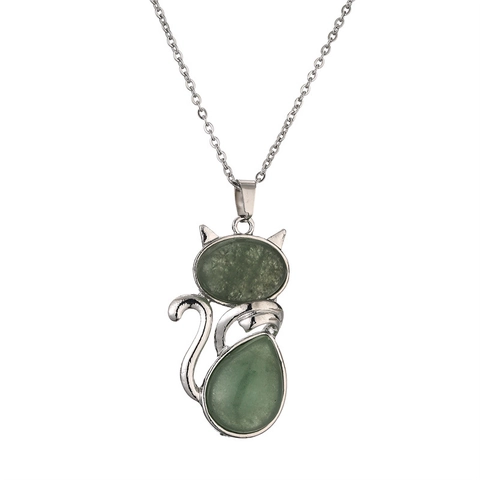 Collana Pendente Gatto Catena Acciaio Inossidabile Pietra Naturale Ametista Quarzo Rosa Occhio Di Tigre Opale Aventurina Gioielli Donne